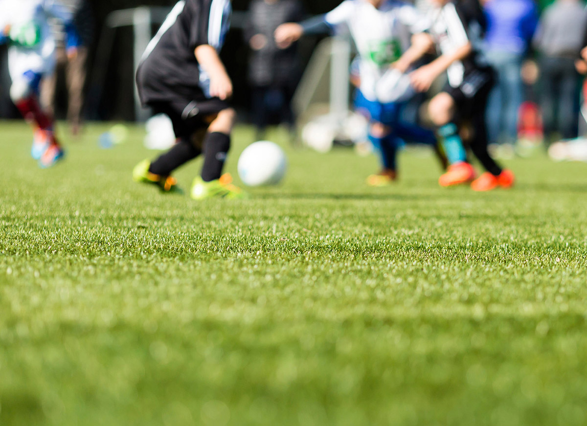 Playing soccer